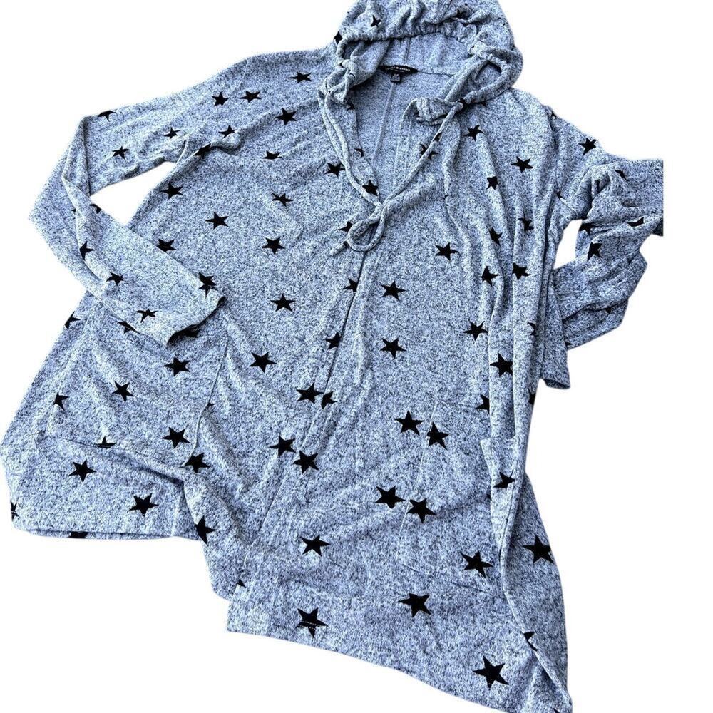Lucky Brand open front gray with stars tie hoodie sweater, women's size S